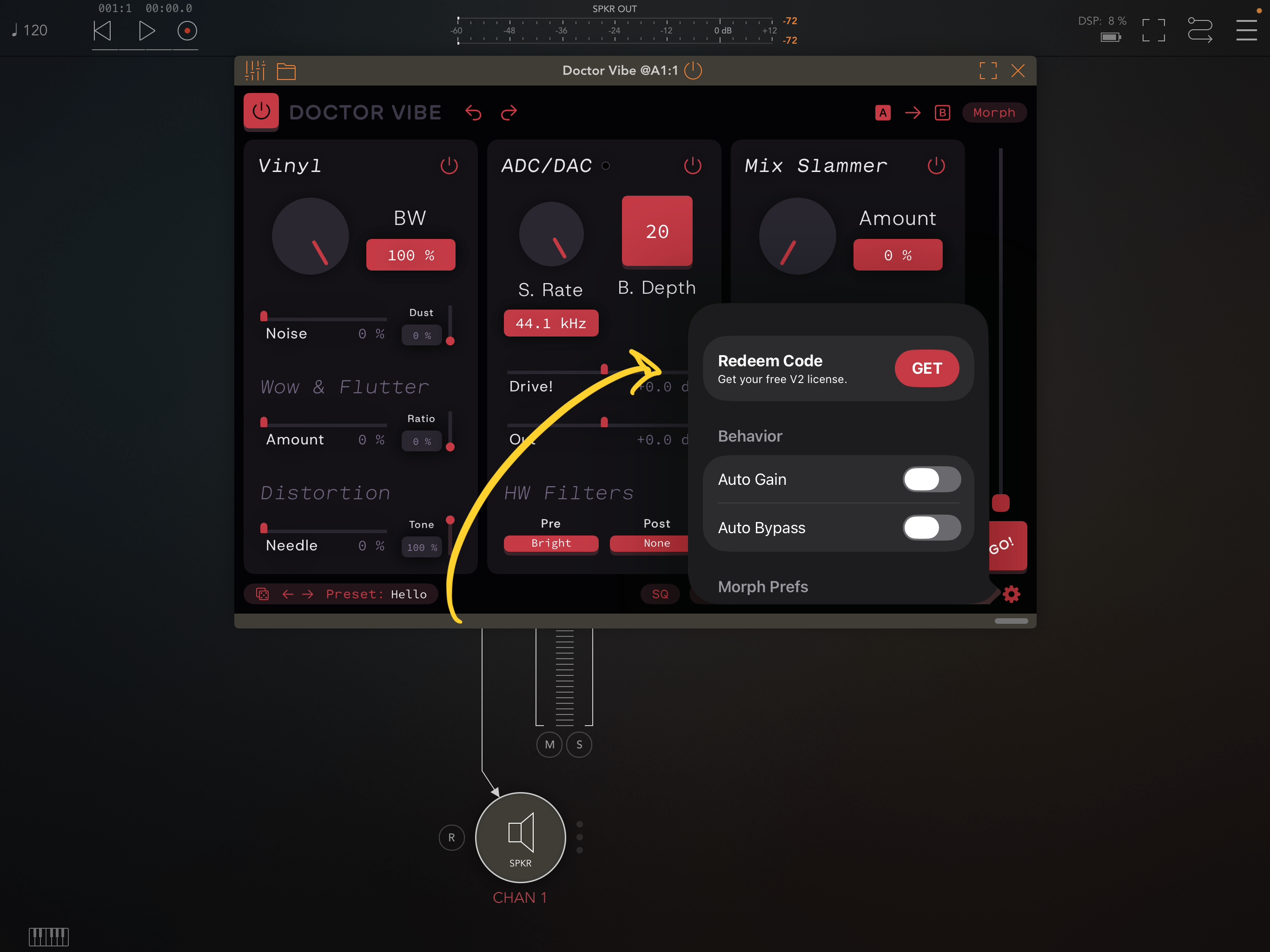 Redeem Code screen in Doctor Vibe